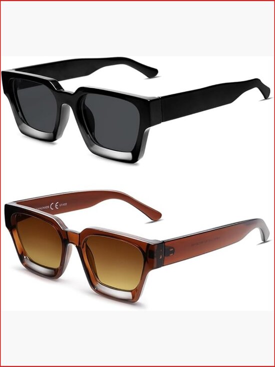 Thick Square Sunglasses UV400 Protection Retro Chunky Rectangle Shades main image 7